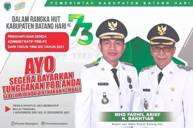 Kado Istimewa HUT Batanghari Ke-73, Denda PBB P2 Dihapus